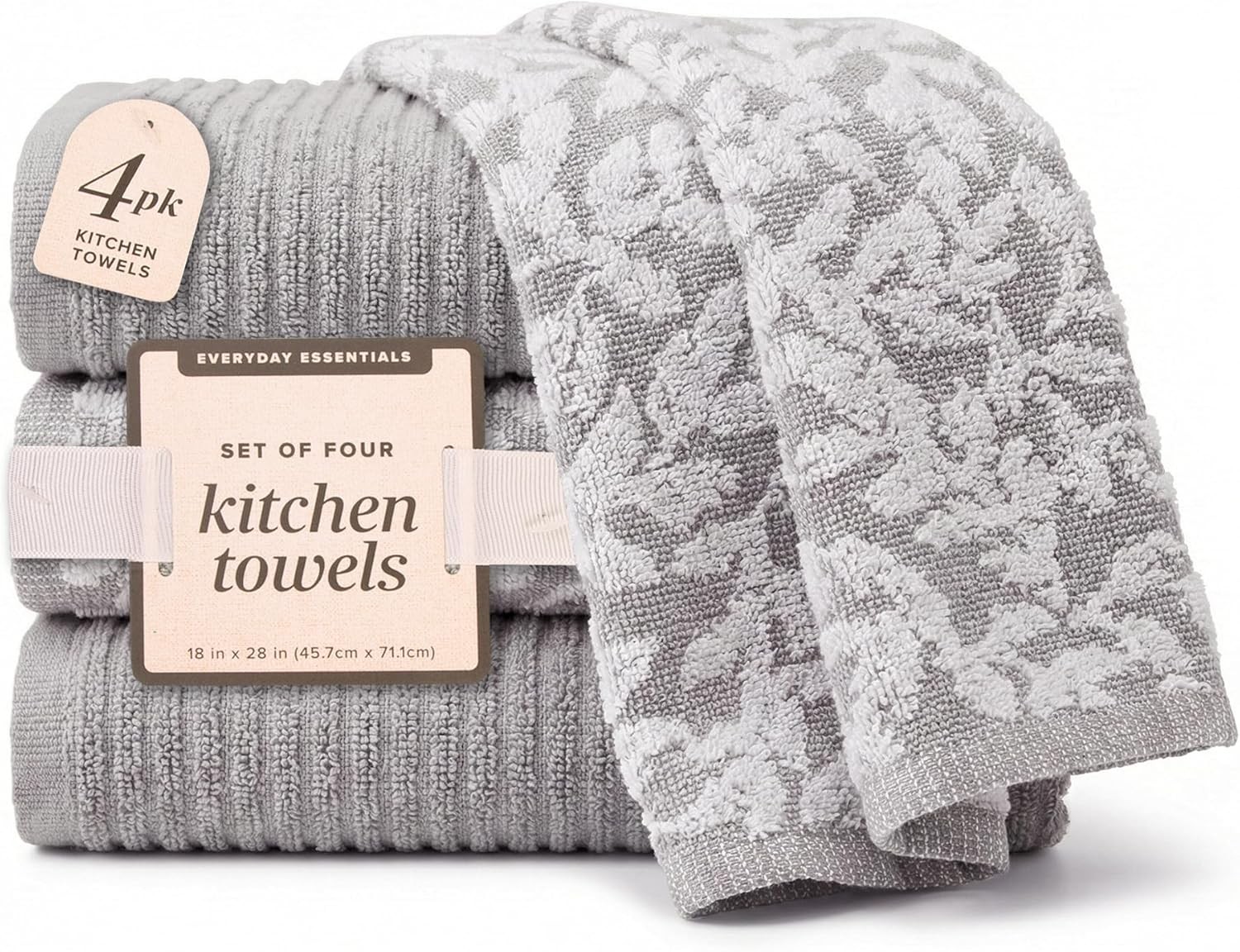 Kitchen Towels, Cotton Hand Towels, Grey and White Vine Ribbed Hand Drying Cloth