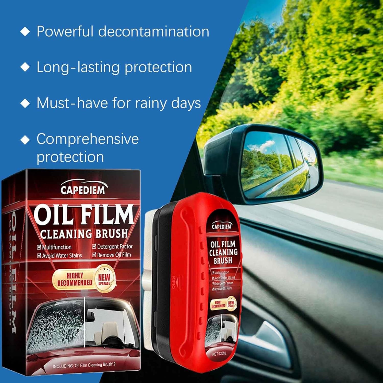 Fululuer Automotive Oil Film Cleaning Brush for Car Windows, Clear Vision Glass