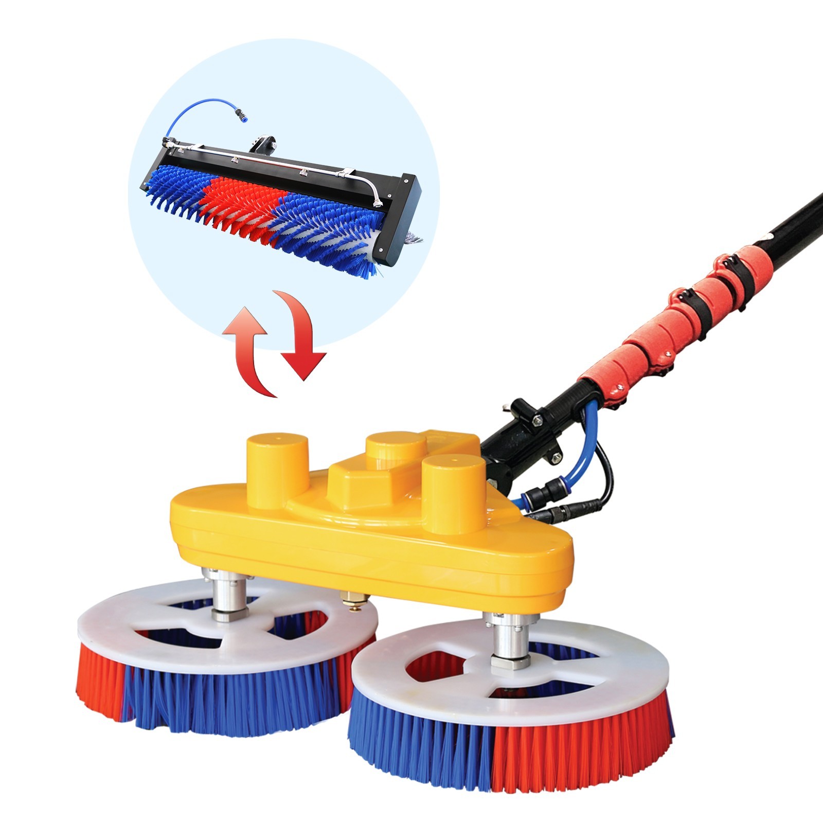 Solar Panel Cleaning Brush 2-in-1 Rotary & Roller, Li-ion, 11/18/24ft Pole
