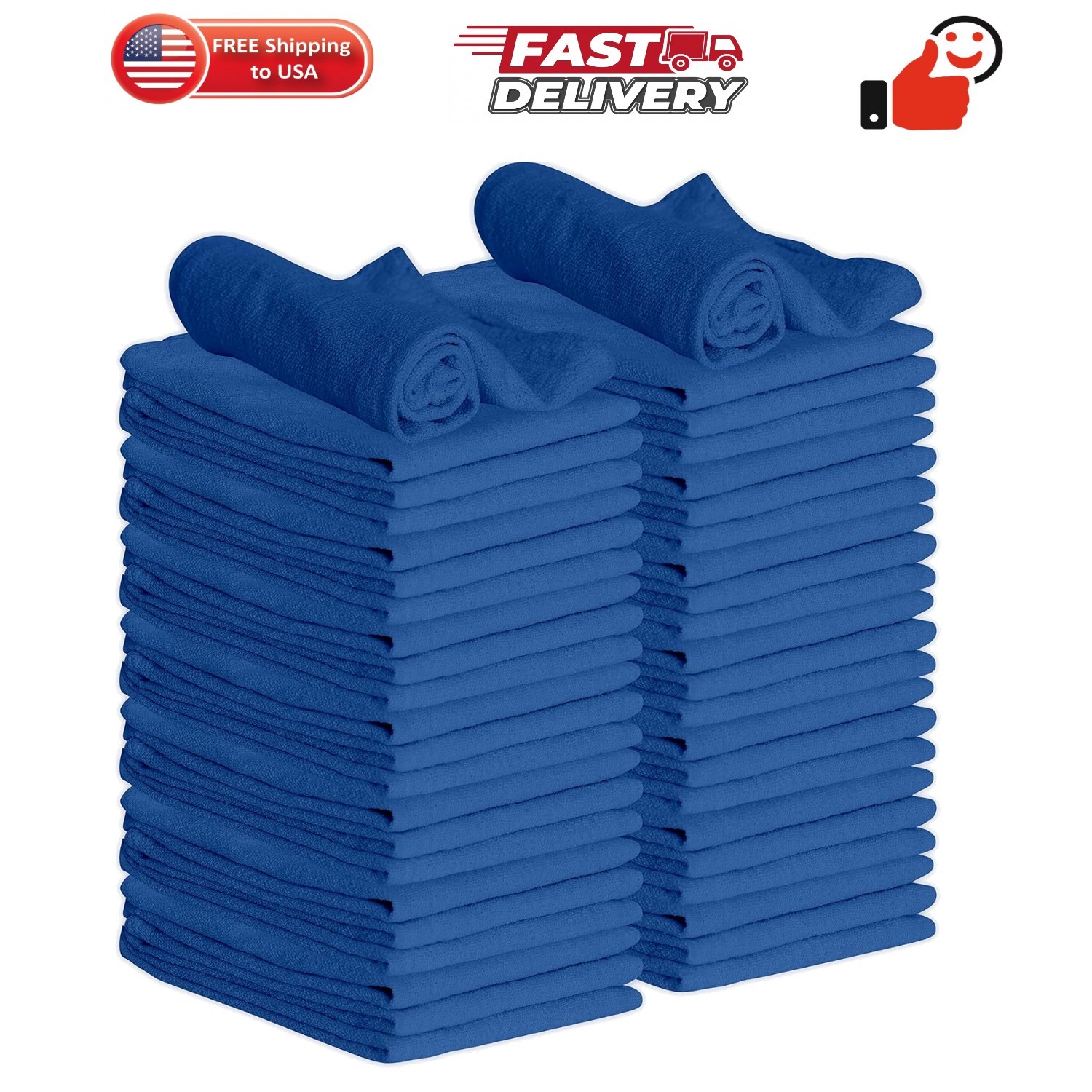 Shop Towels 12″ x 14″ 50 Pack – Blue Cotton Shop Towels, Cleaning Rags, Reusa…