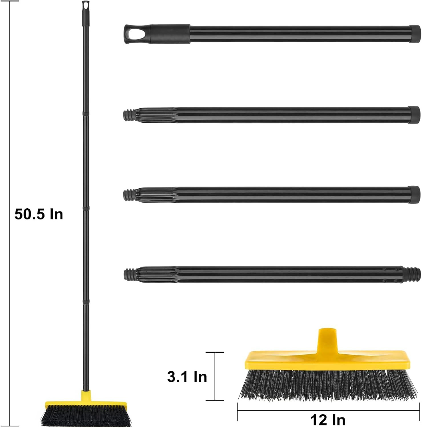 Push Broom Outdoor Indoor Broom 12″ Wide,50″ Long Handle with Stiff Bristles for