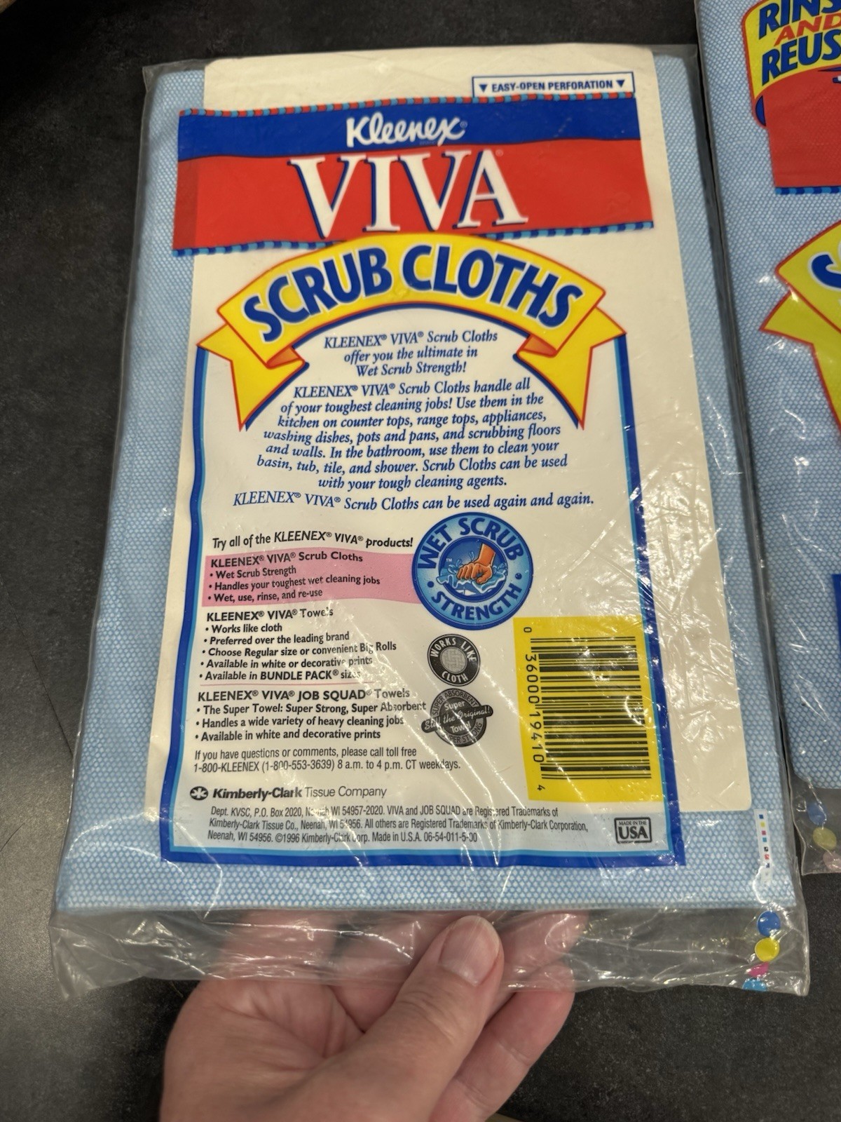 Vintage Kleenex Viva Scrub Cloths Reusable Wipes Qty 12 Package New Discontinued