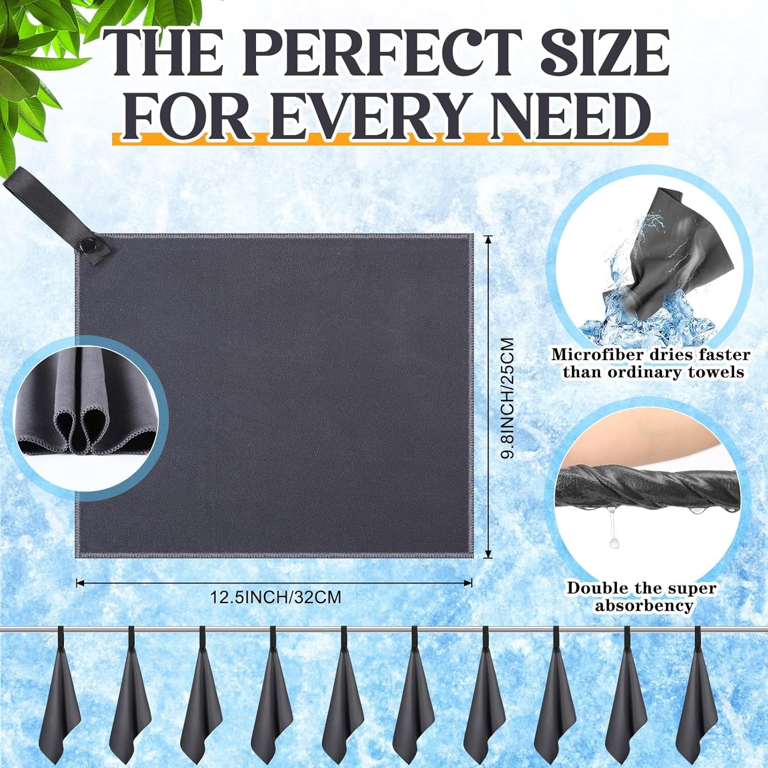 10 Count Quick Dry Microfiber Camping Towels 25×32 cm Travel Hand and Face Towel