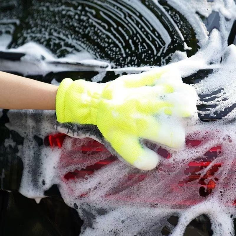5-Finger Chenille Car Wash Mitt Scratch-Free Thick Plush Dust Cleaning Gloves