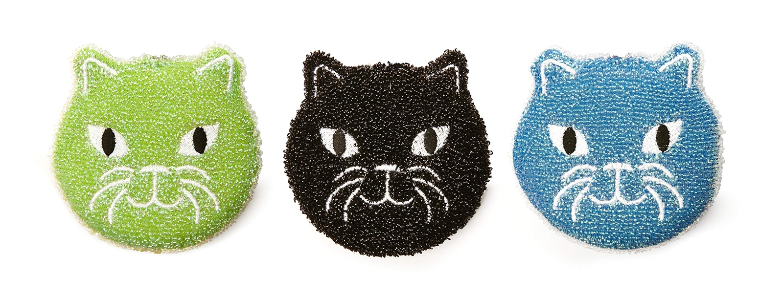 Kikkerland Reusable Cat Sponge Set 3 Count Cute Functional Kitchen Sponges