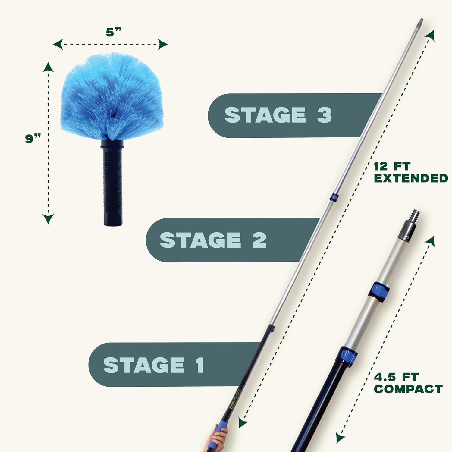 Telescoping Duster with Extension Pole for Cobweb Dusting and Cleaning