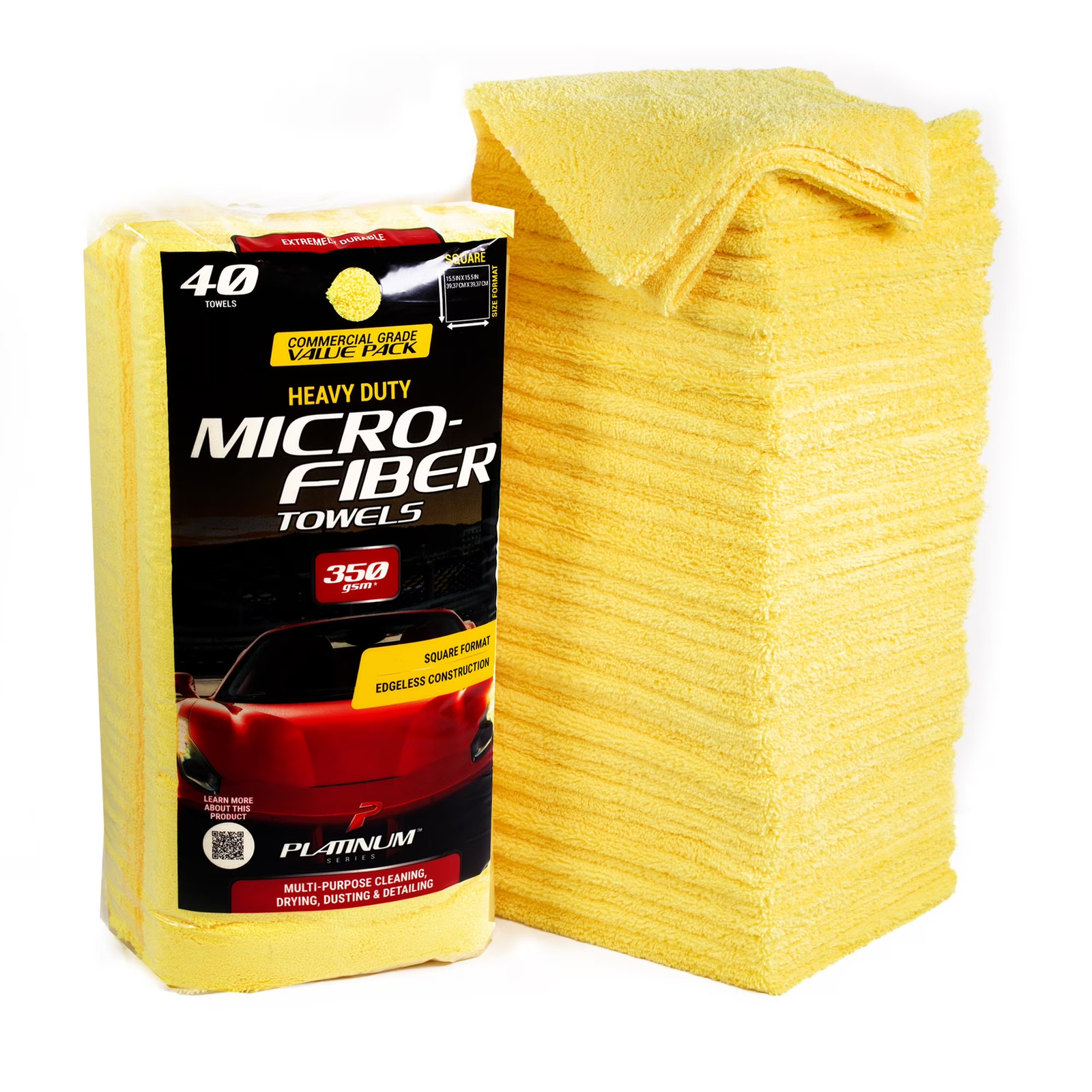 Series Heavy Duty Multi-Purpose Microfiber Detailing Towels, 40 Pack, Yellow