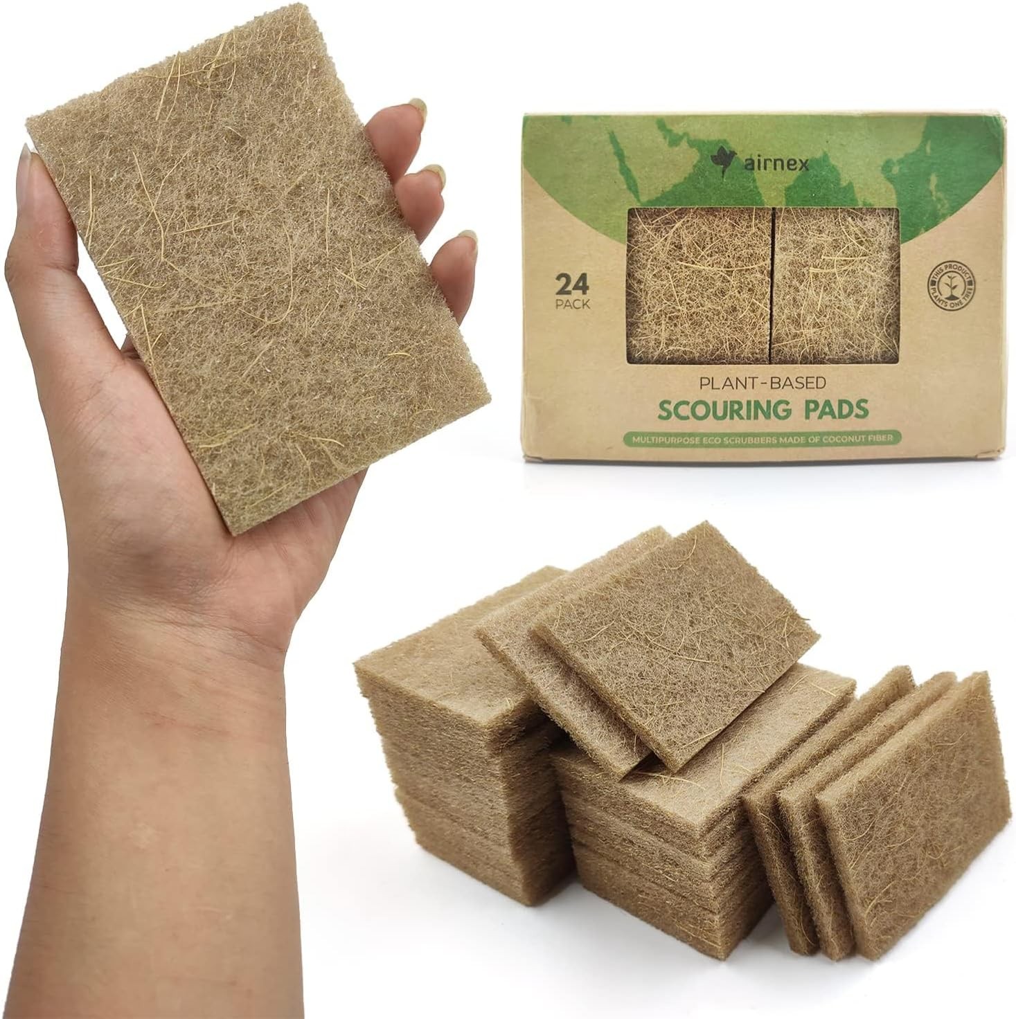 Plant Based Kitchen Scouring Pads – Pack of 24 Coconut Husk Non Abrasive Scrubbi