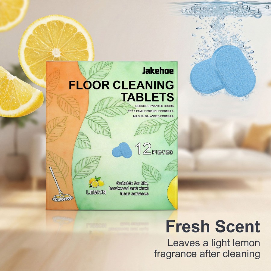 12X Floor Cleaner Tablets Pre-Measured Dissolvable for Tile Vinyl Hardwood Lemon