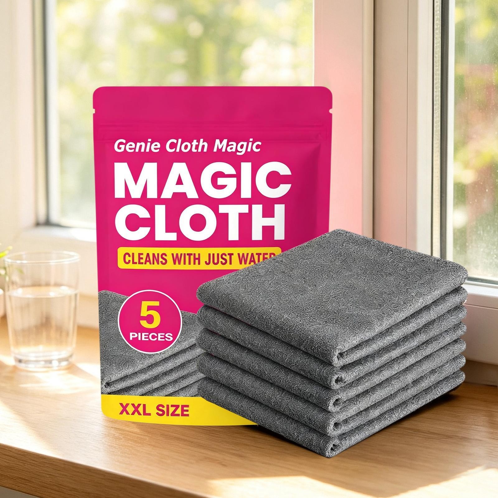 Genie Magic Cleaning Cloth, Lint Free Microfiber Cleaning Cloths, 5 Pieces