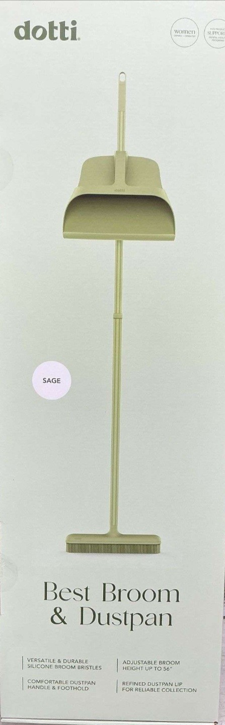 dotti Best Broom Dustpan Set Combo Sage Silicone Bristles Adjustable Pole Green