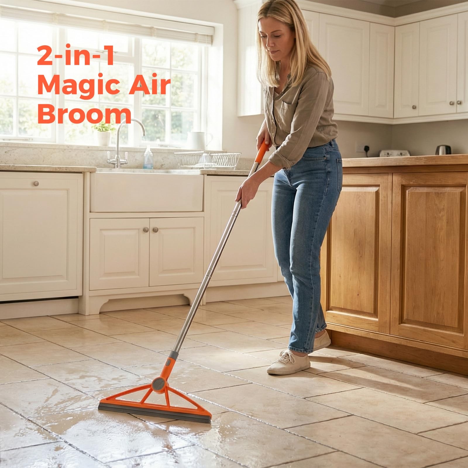 2-In-1 Air Broom, 180Â° Rotating 54 Inch Adjustable Silicone Rubber Broom Inc…