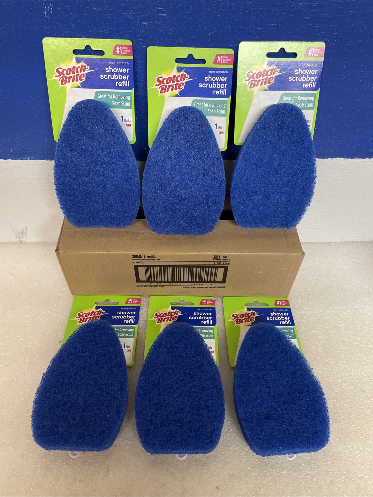 Case Of 6 Scotch Brite Non-Scratch Shower Scrubber Refill Blue Discontinued New