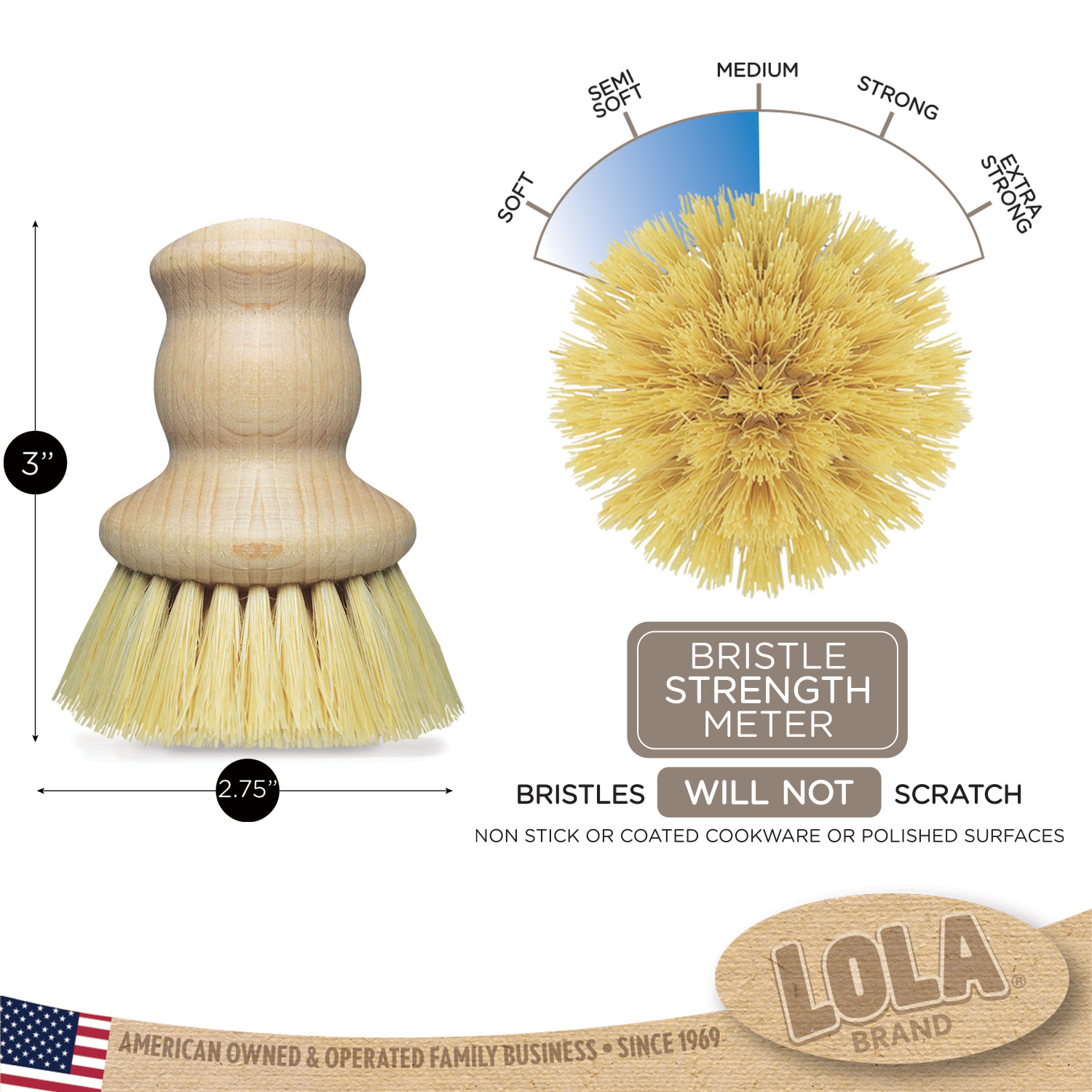 The Original Tampico Vegetable Palm Brush by LOLA – Wood Handle Tampico Bristles