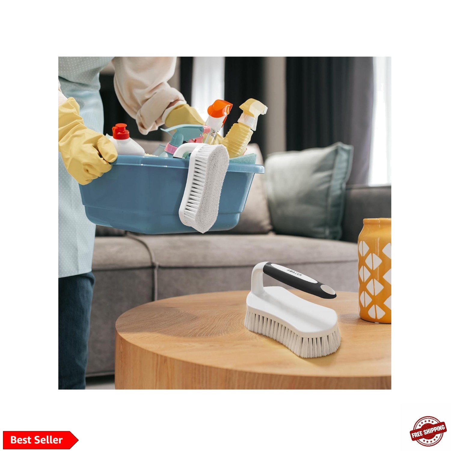 Scrub Brush for Cleaning Comfort Grip Shower Scrubber Stiff Bristles with Han…