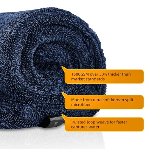2-Pack 24″ x 36″ 11.8″ x 11.8″ Twisted-Loop Car Drying Towel 1500GSM