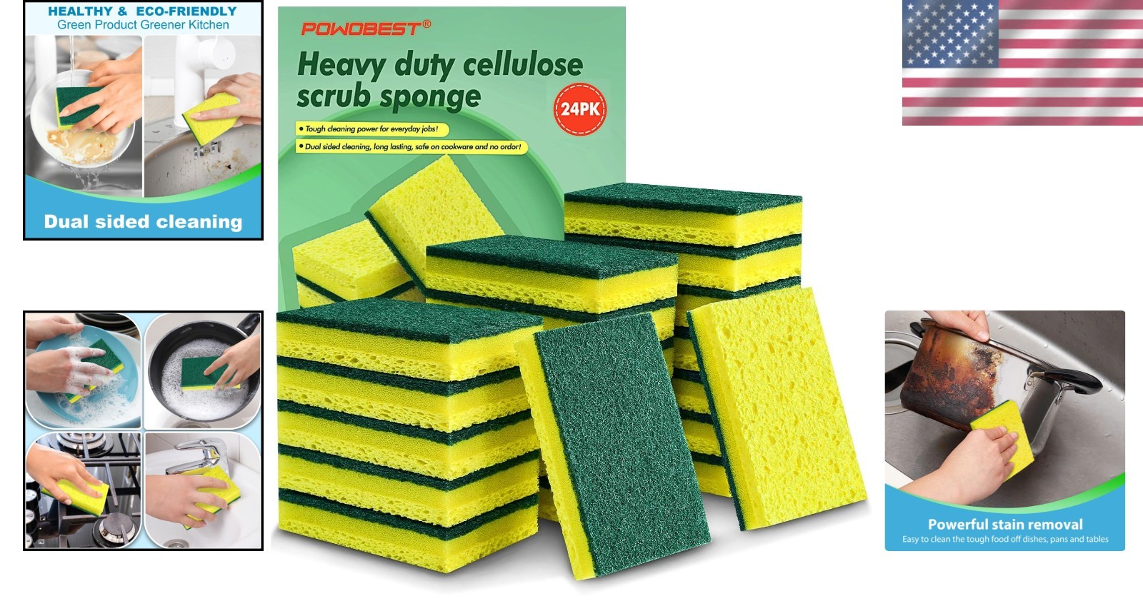 24 Pack Heavy-Duty Dual-Sided Scrub Sponges – Gentle & Tough Cleaning Options