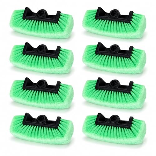 Set of 8 Green Car Wash Brush Heads with Soft Detailing Bristle Flow Thru