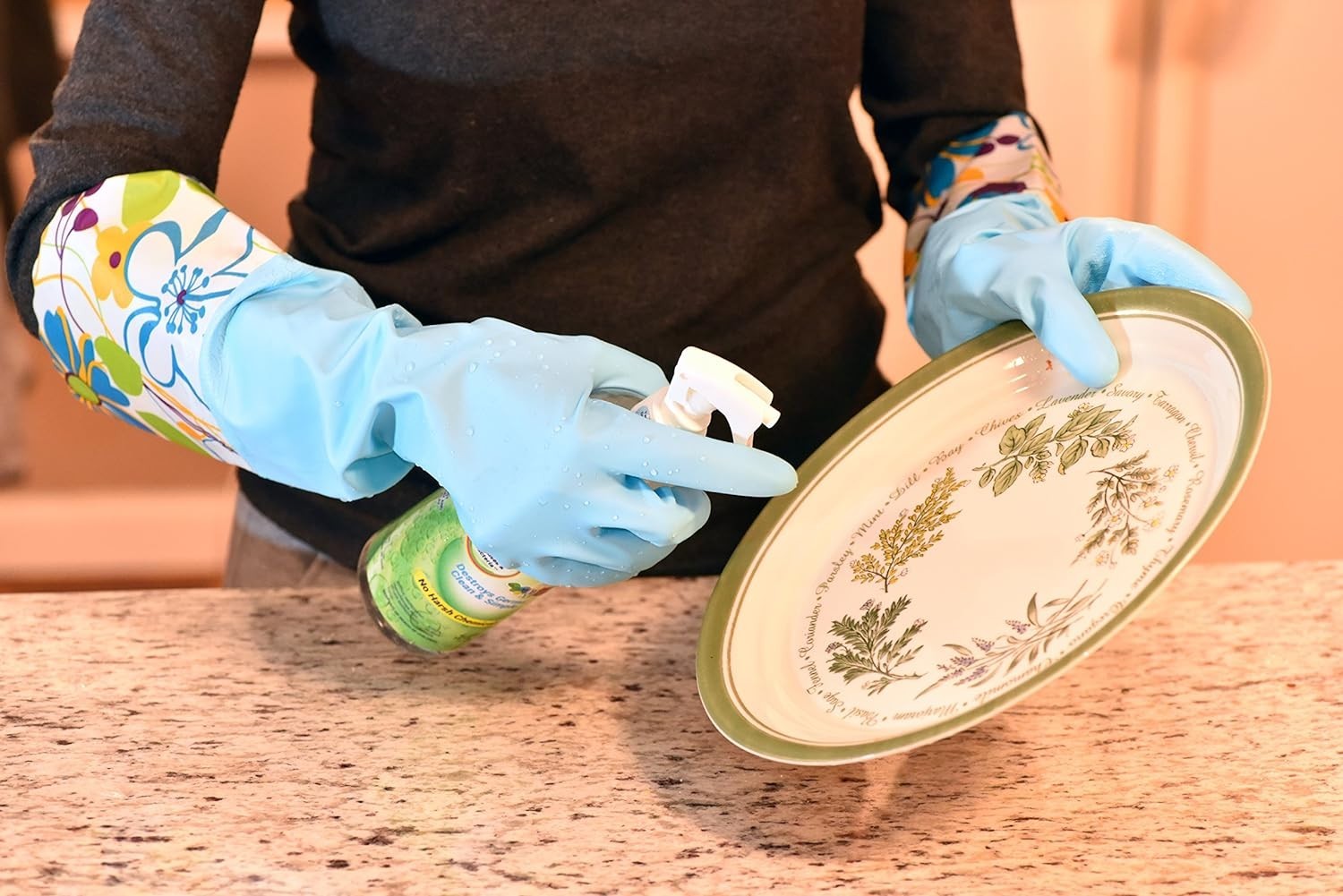 Medium 15-Inch Cleaning Gloves – Waterproof, Latex-Free with Soft Fiber Lining