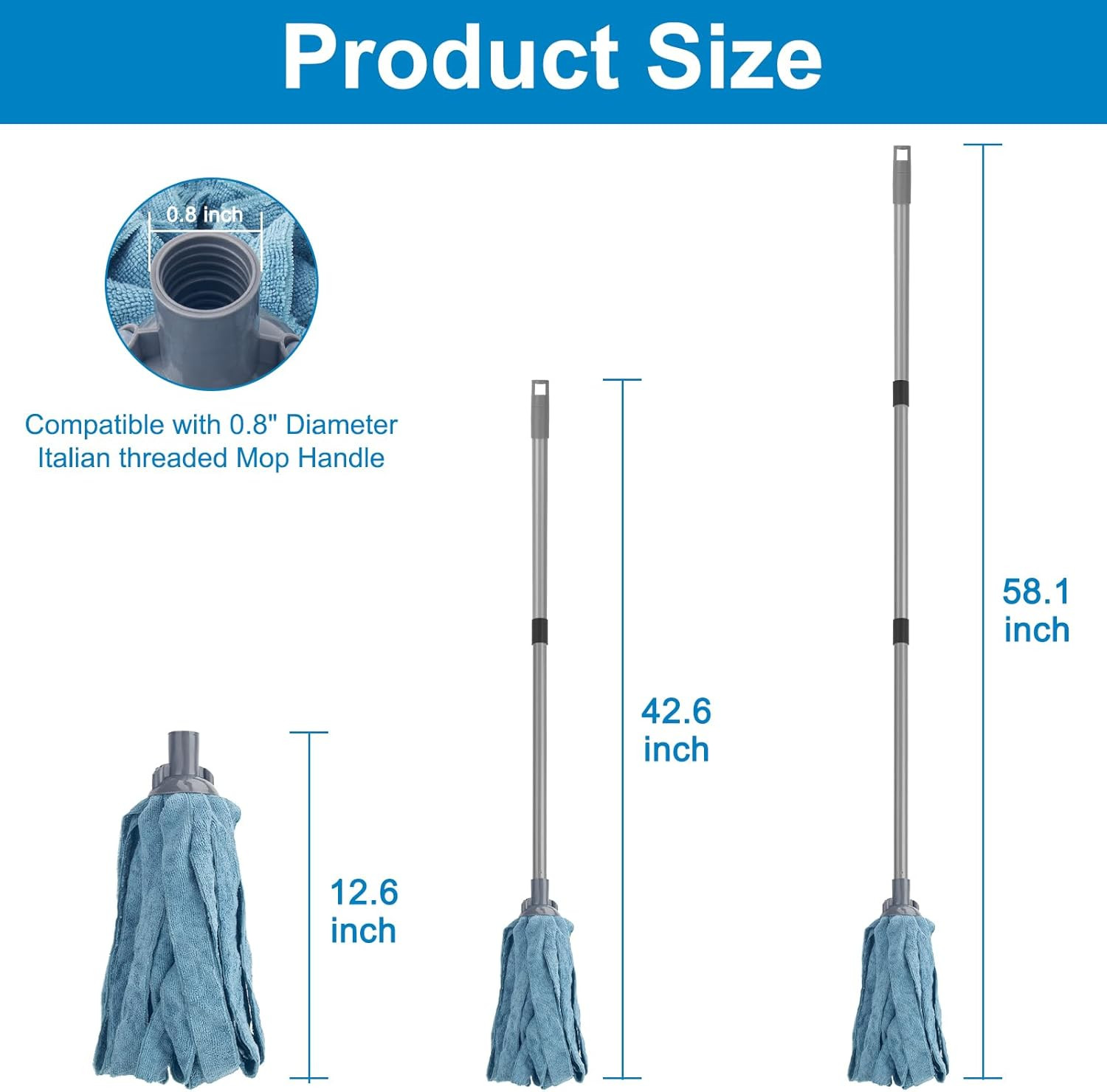 Kefanta Mops for Floor Cleaning,One Mop Handle with 2 Blue Microfiber Cloth Mops