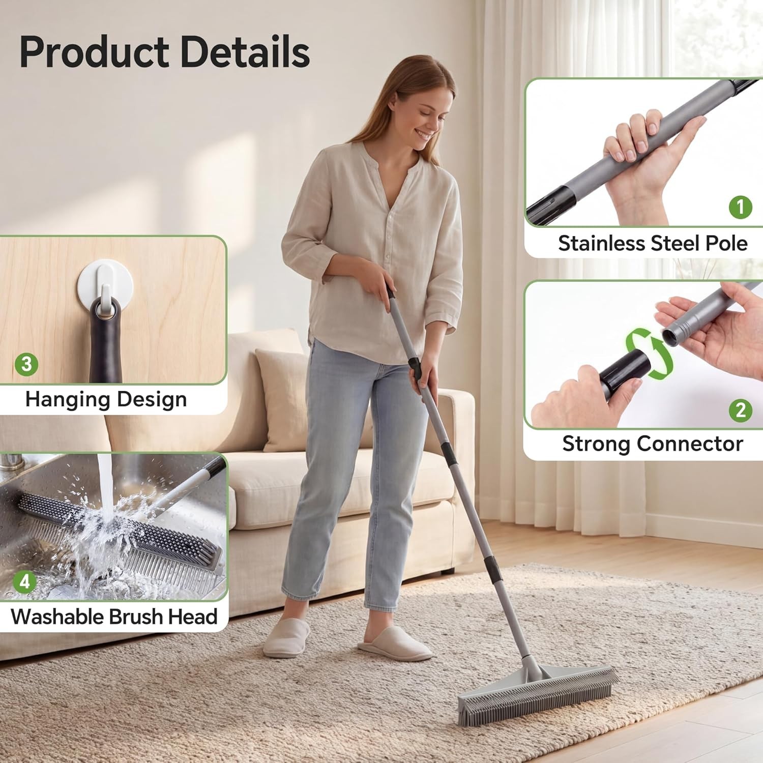 Carpet Rake for Pet Hair Removal, 2 in 1 Rug Rake to Fluff Carpet with Nylon …