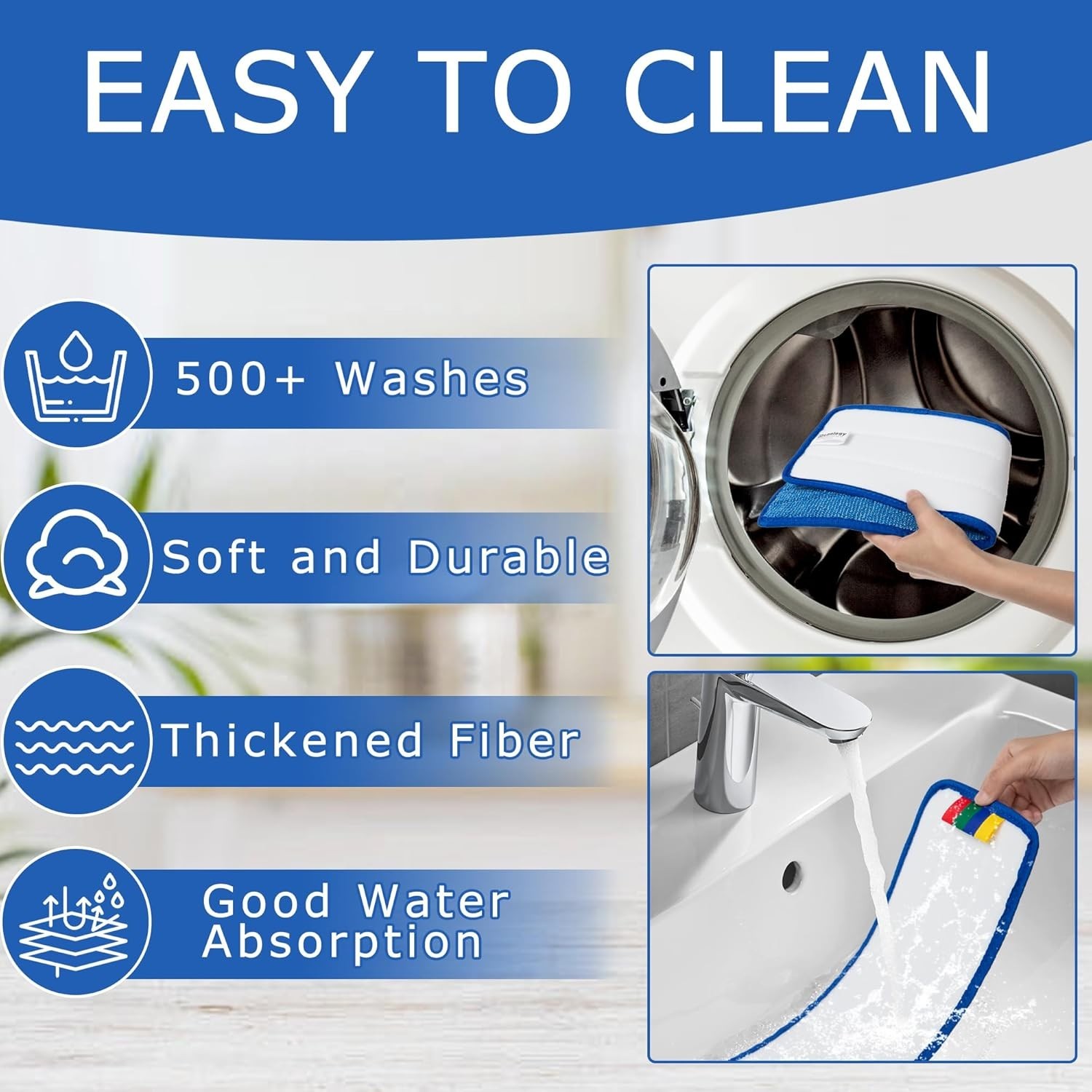 12 Pack Heavy Duty Microfiber Mop Pads for 17-18 Inch Mops – Reusable & Durable