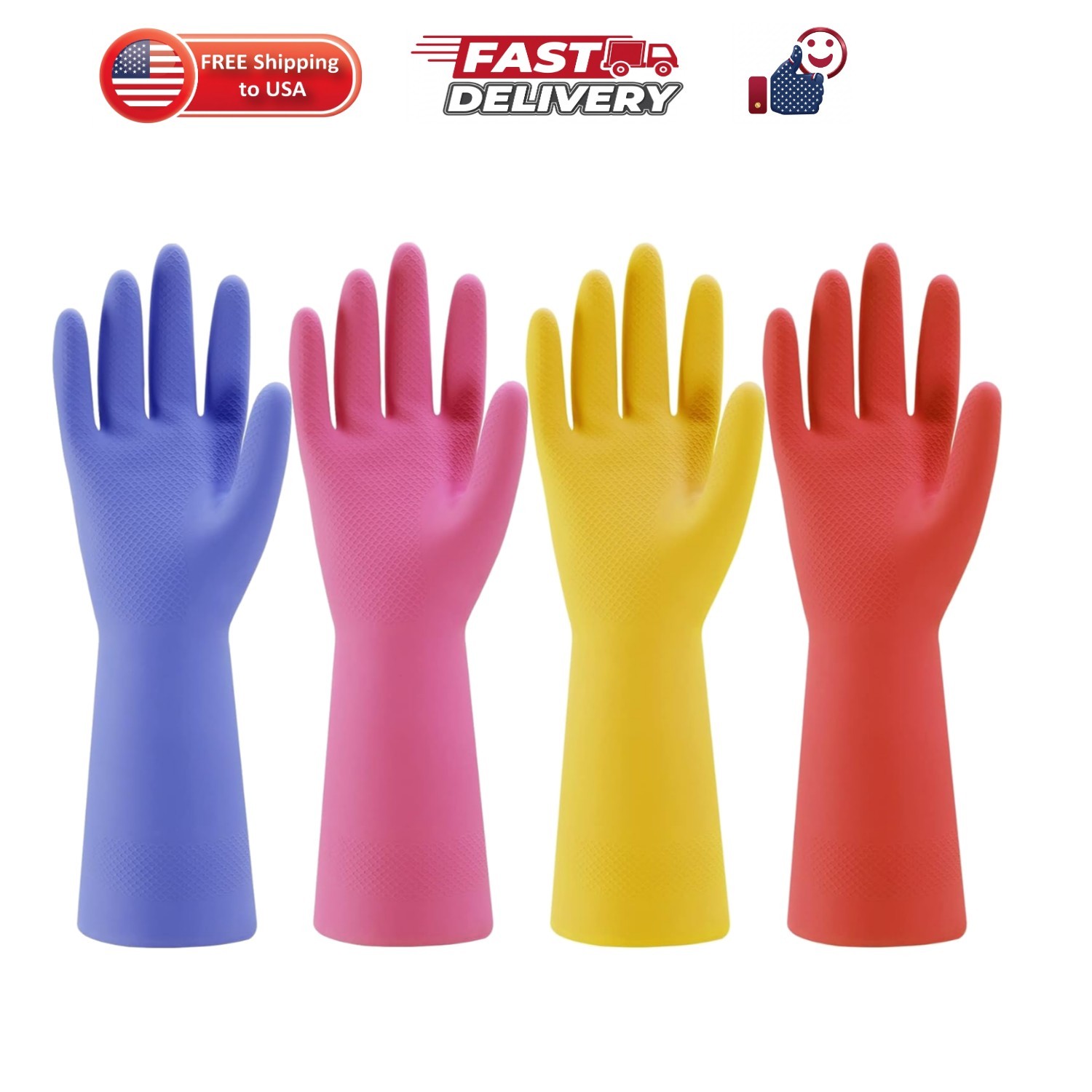 Rubber Kitchen Dishwashing Gloves – 4 Pairs Colorful Reusable Household Clean…