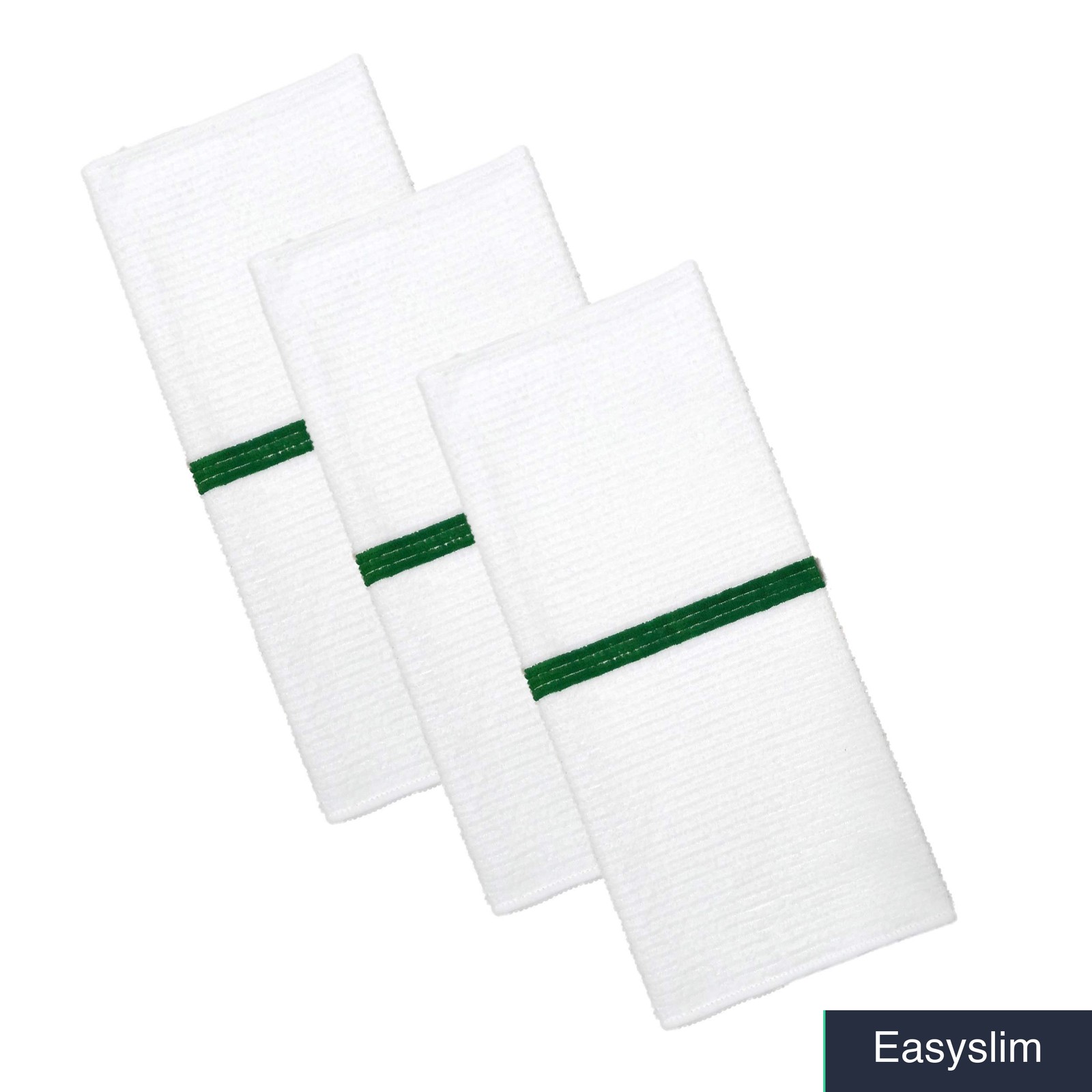 Microfiber Bar Mop Towels 14×17 White Green Stripe 12 Pack Ribbed