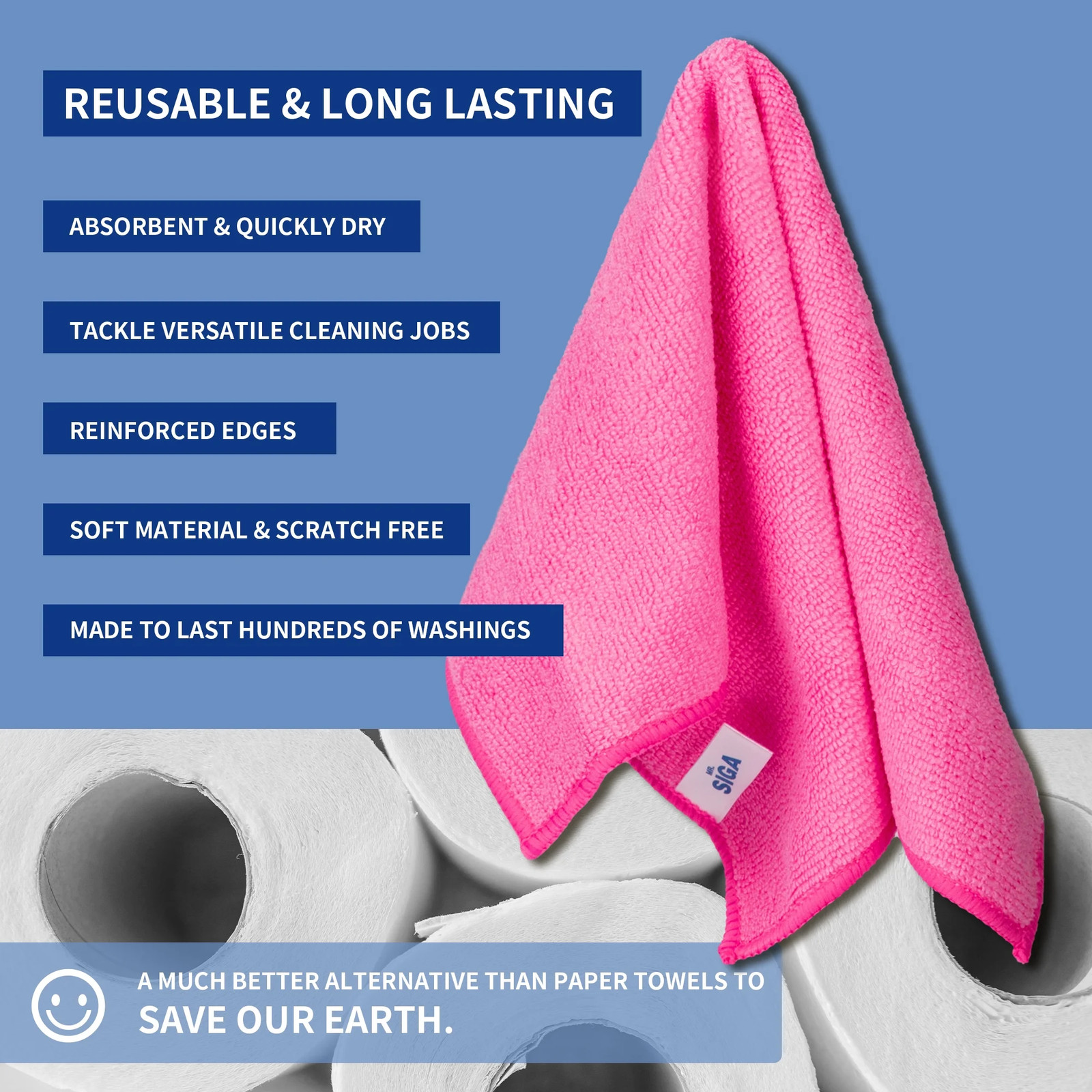 Microfiber Cleaning Cloth for Kitchen, Household & Car Cleaning, Pack of 12, Siz