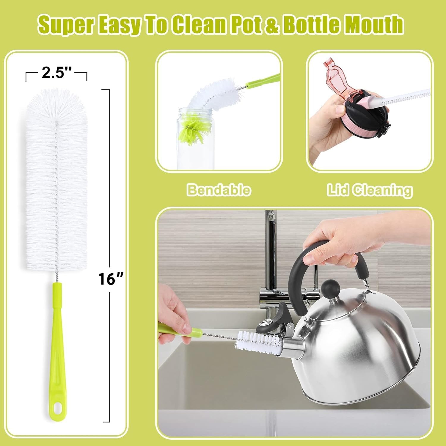 Bottle Cleaning Brush Set – Long Handle Bottle Cleaner for Washing Narrow Neck
