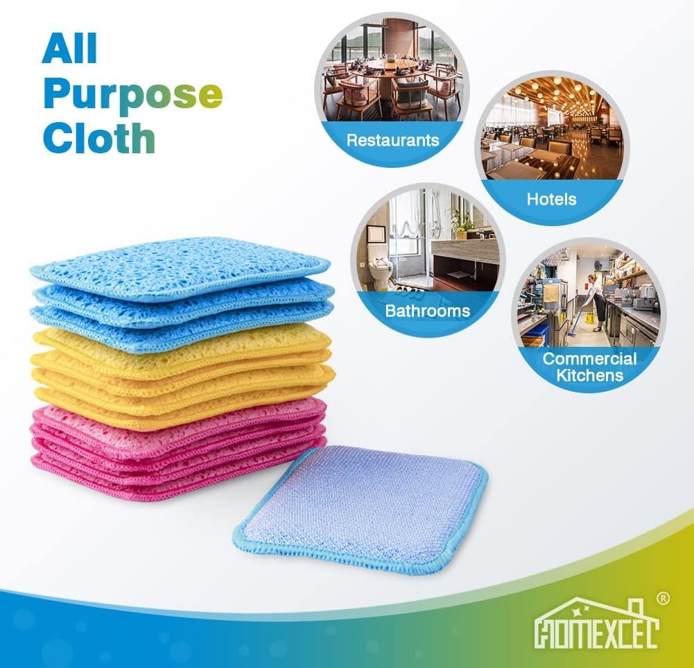 12 Pack Scrub & Wipe Cloths, Dual-Sided Sponges for Kitchen, All-Purpose Cloth