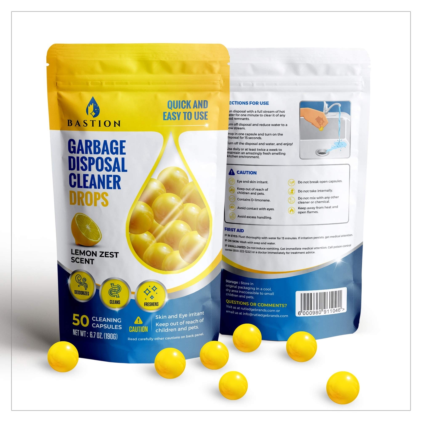 Bastion Garbage Disposal Cleaner and Deodorizer Drops- [[50-Count]] Lemon Zes…