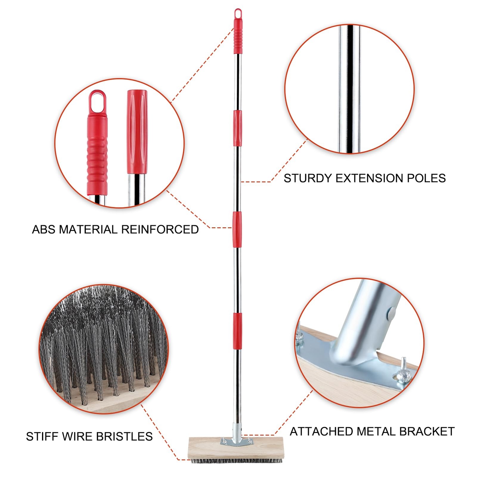 Heavy Duty Wire Broom with Telescopic Handle(57IN), Stiff Metal Bristle Brush fo