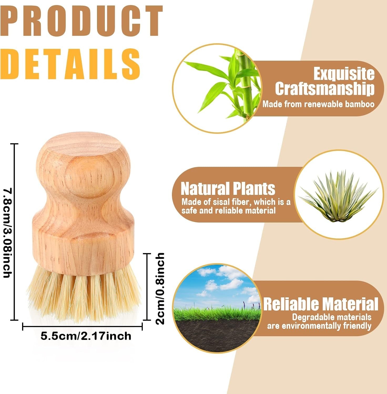 Wooden Kitchen Scrubbers with Sisal Bristles – Pack of 20
