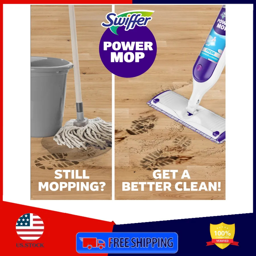 Swiffer Power Mop Floor Cleaning Kit for Wood Tile Vinyl and Laminate Floors
