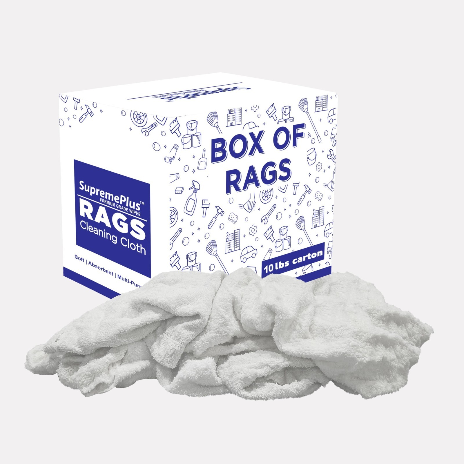 High Absorbent Recycled White Terry Cloth Rags – 10 lbs Bulk Cleaning Towels for