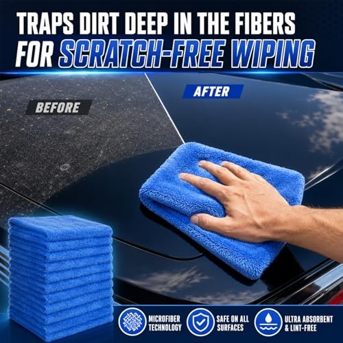 Pcs Microfiber Towels for Cars, 500 GSM Edgeless 16 x 16 Inch 30 Dark Blue