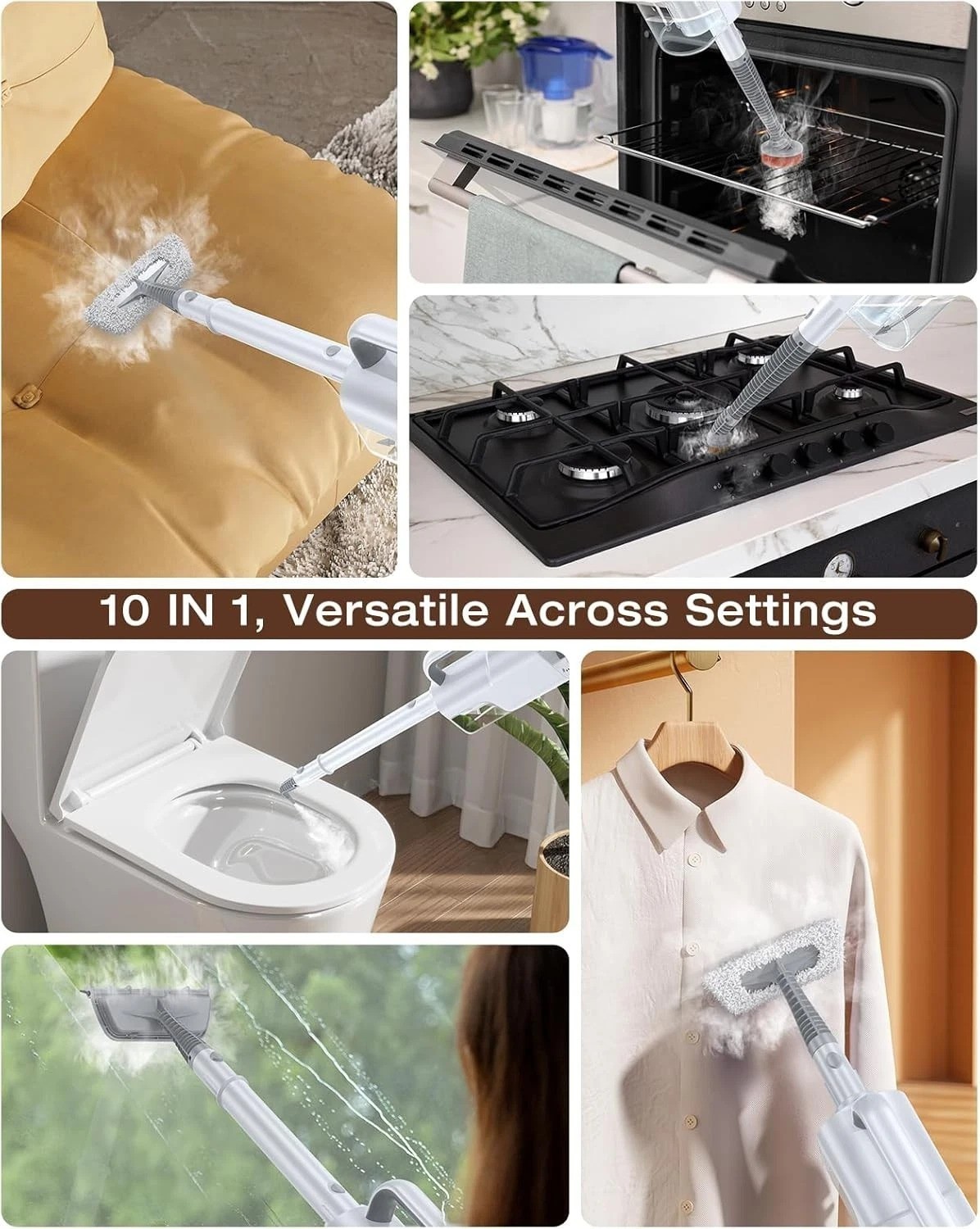 Multi-Surface 10-in-1 Steam Cleaner: 350ml Tank, 10s Heat-Up, Safety Features