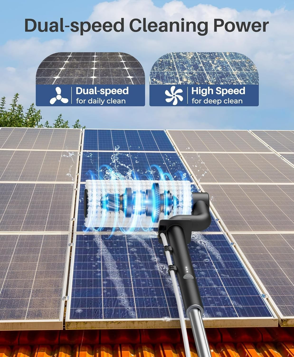 Electric Solar Panel Cleaning Brush and Pole Kit, 20Ft Extendable Washing Kit…
