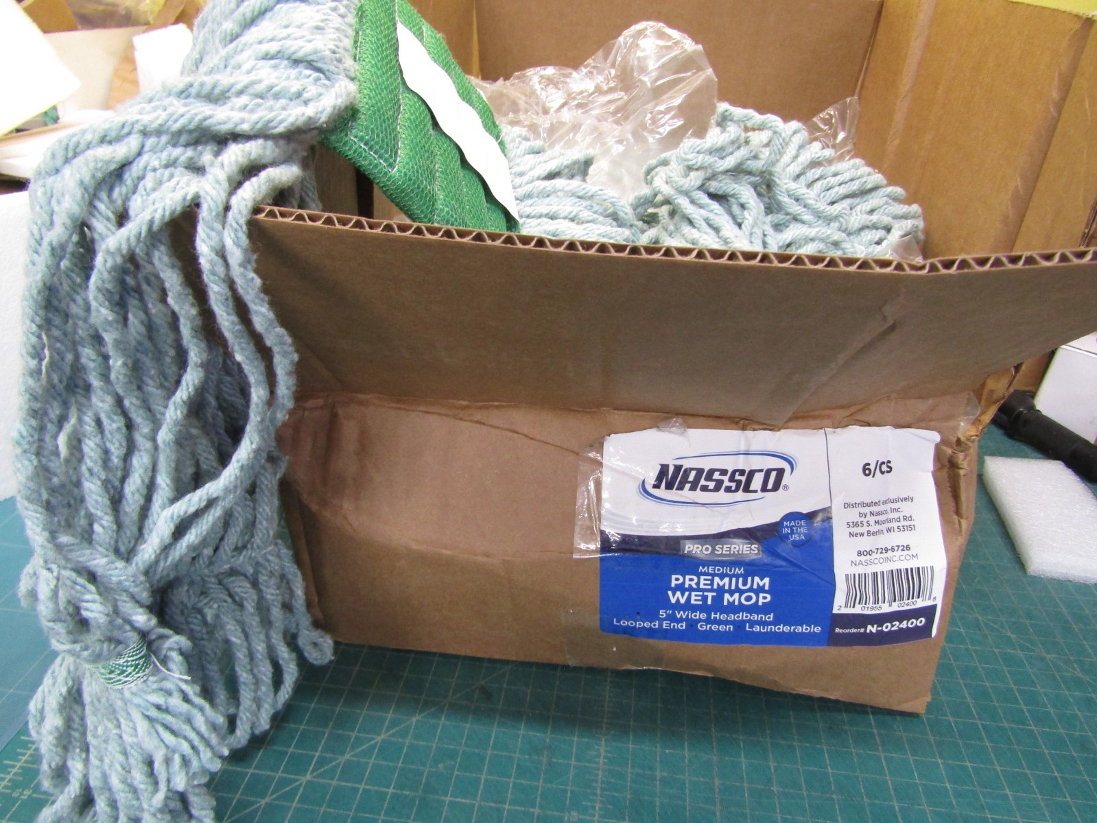 case of 6 NASSCO N-02400 medium-sized, green premium wet mop head. NEW