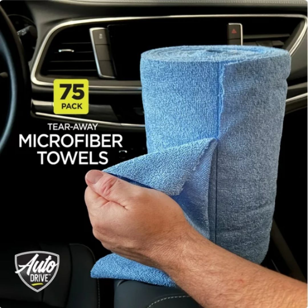Auto Drive Tear Away Multi-Purpose Microfiber Towels on a Roll, Cleaning 75 Pack