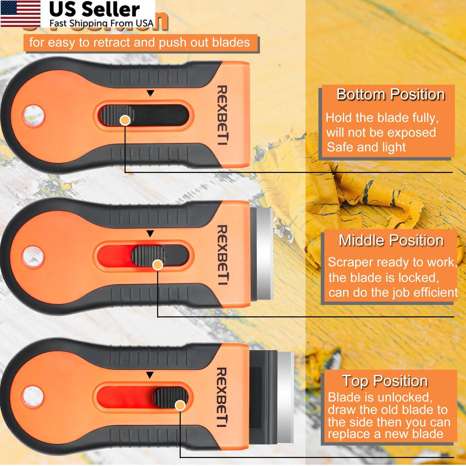REXBETI Razor Blade Scraper Tool, 2 Pack Set 2 Pack, Orange