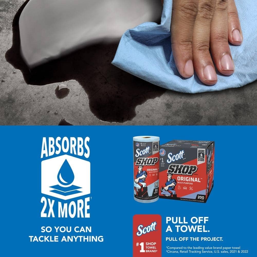 Blue Shop Towel Cleaning Wipes 3-Pack , Bundle of 9 Rolls
