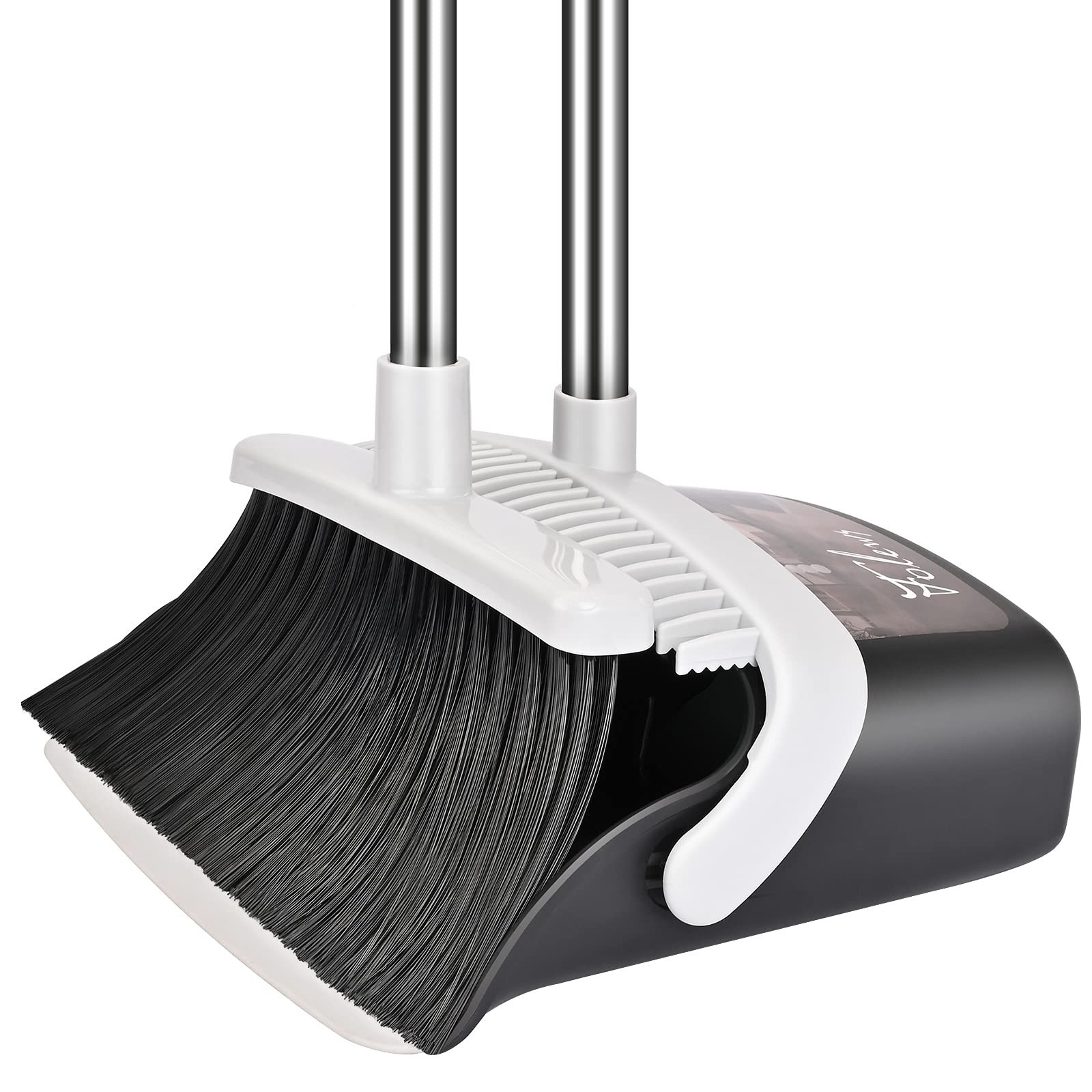 Heavy Duty Broom and Dustpan Set | 51″ Long Handle, Self-Cleaning, Indoor Outdoo