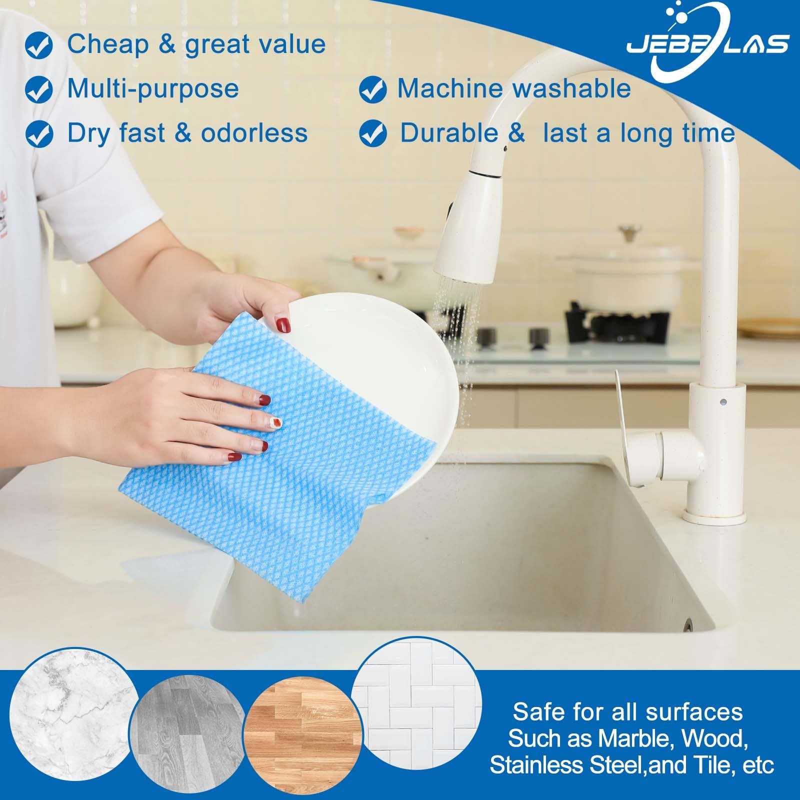 JEBBLAS Disposable Cleaning Towels and Dish 50 Count (Pack of 1), Blue
