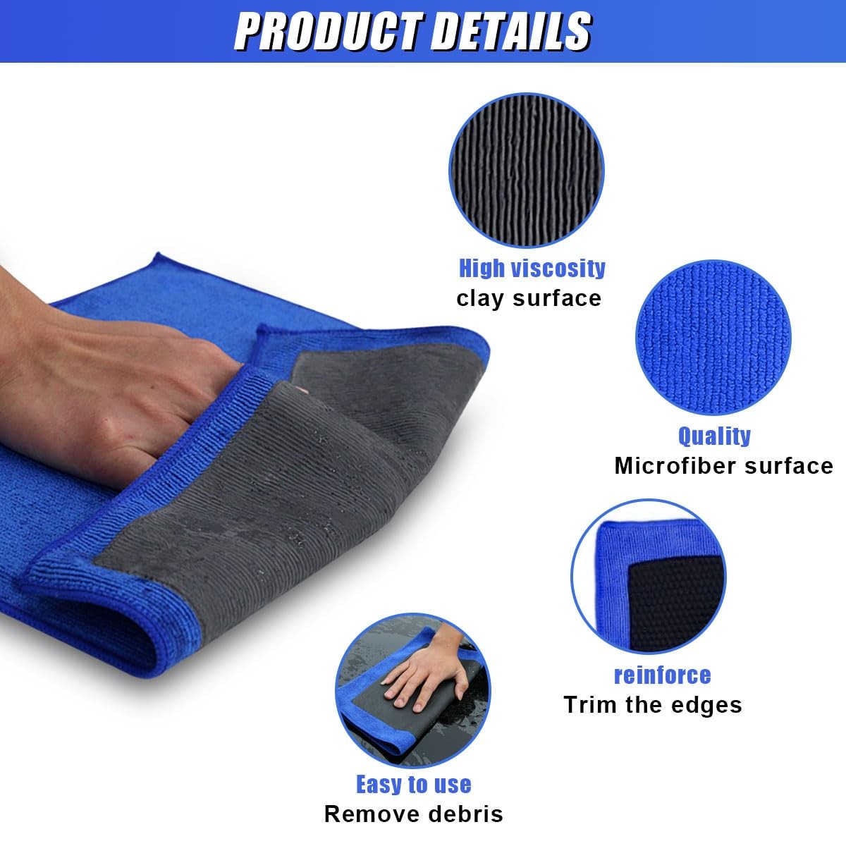 Clay Bar Towel for Auto Detailing, 12″ x 12″ Fine Grade Microfiber Car 2PCS