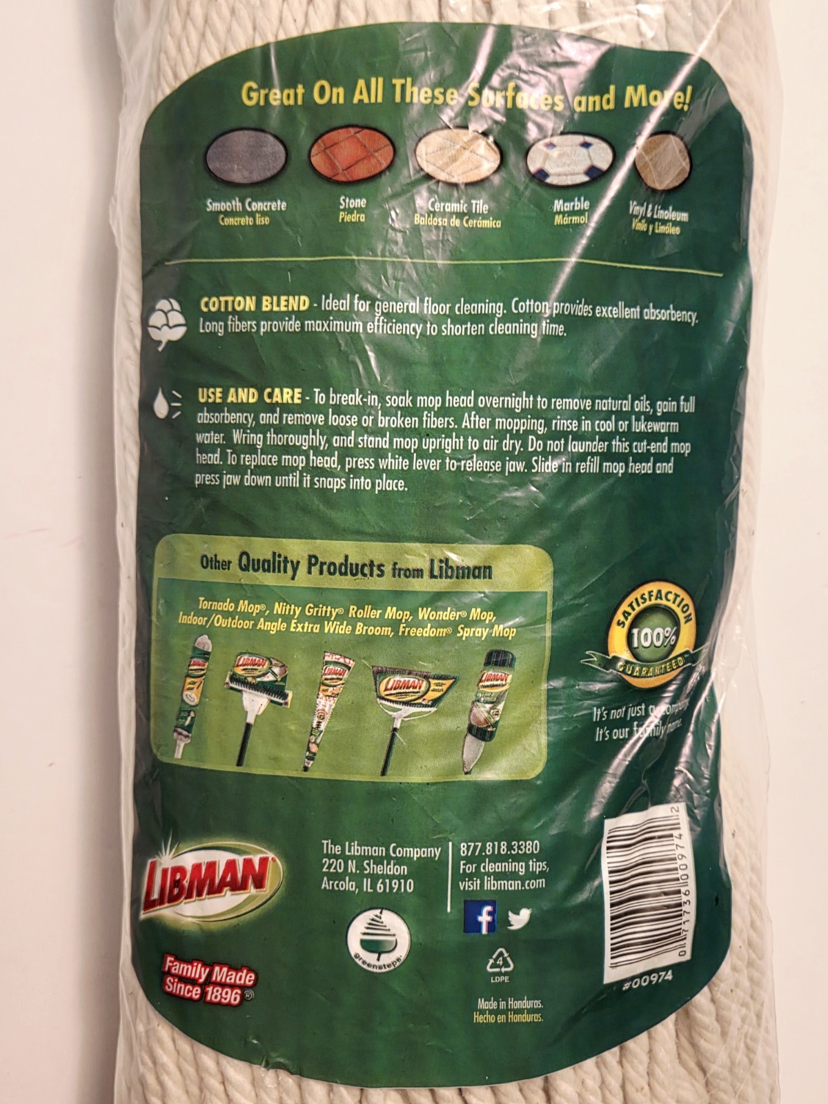 Libman All-Purpose Cotton Blend Wet Mop Refills Twisted Yarn #00974 Lot of 3 NEW