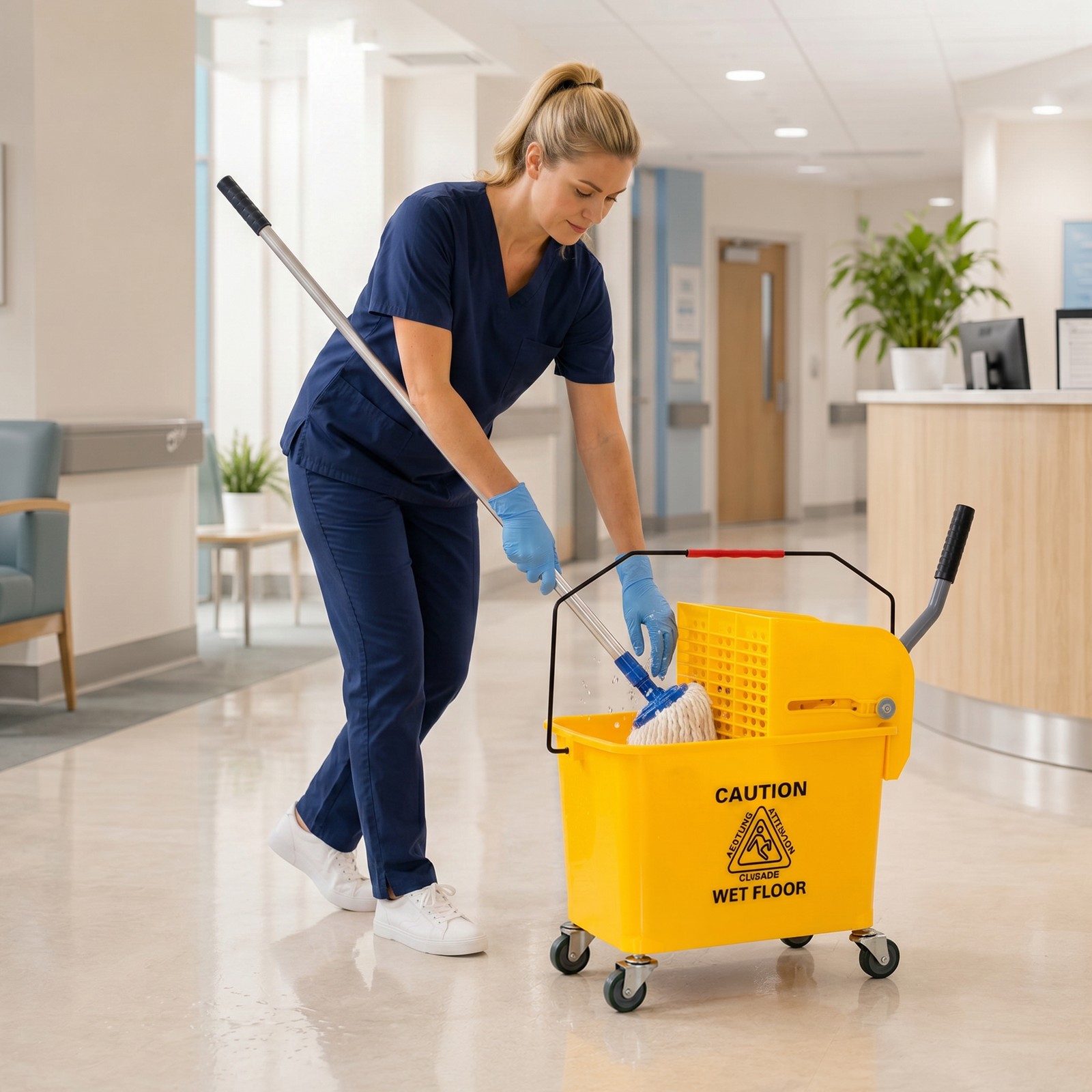 5 Gallon Mini Press Mop Bucket with Wringer 20L Rolling Cart Yellow