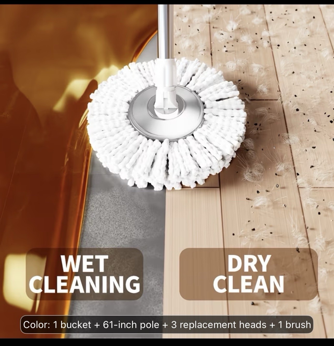 Spin Mop & Bucket Set With Wringer 360* Rotation Mop & 3microfiber Refill Heads