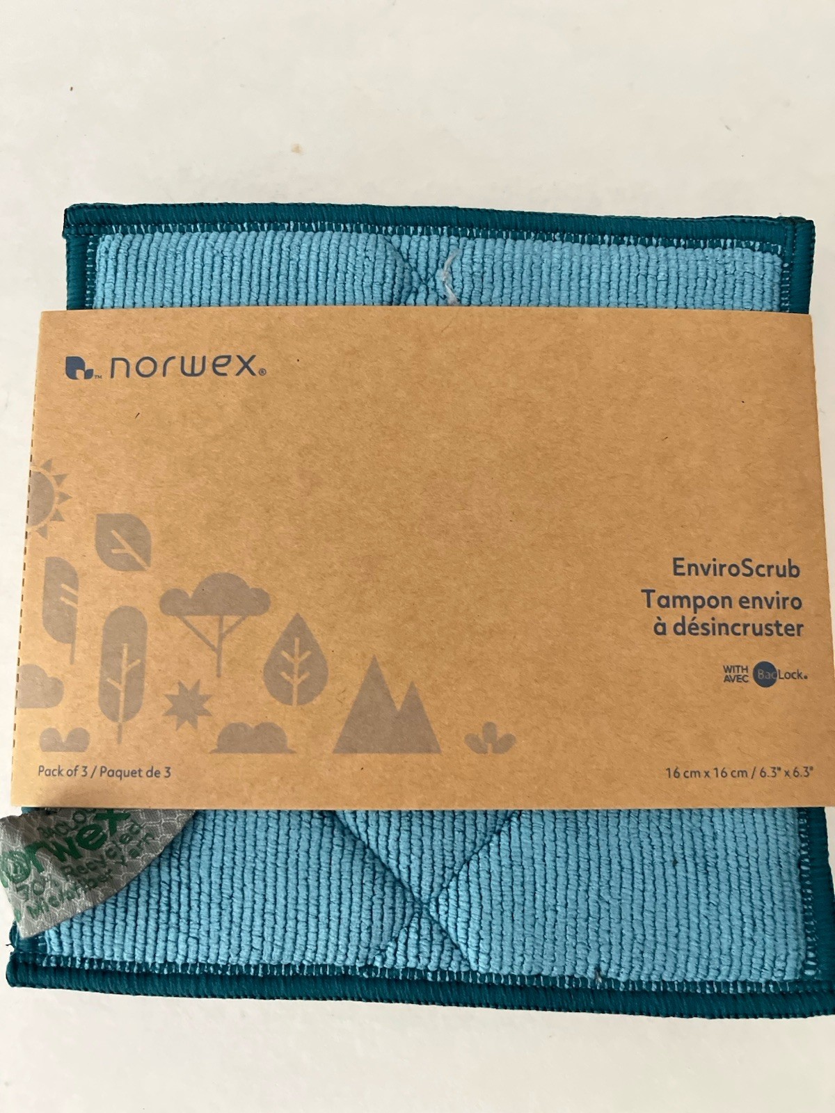 3pk Norwex EnviroScrub pack of 3 6.3×6.3 Enviro Scrub Squares Blue Green Grey